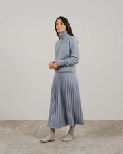 High-Neck Sweater with Rolled Cuffs in Cashmere Blend Blu Dusty-Sweater-LÈMME-S-Urbanheer