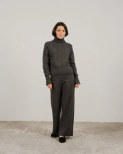High-Neck Sweater with Rolled Cuffs in Cashmere Blend Grigio Scuro-Sweater-LÈMME-S-Grigio Scuro-Urbanheer