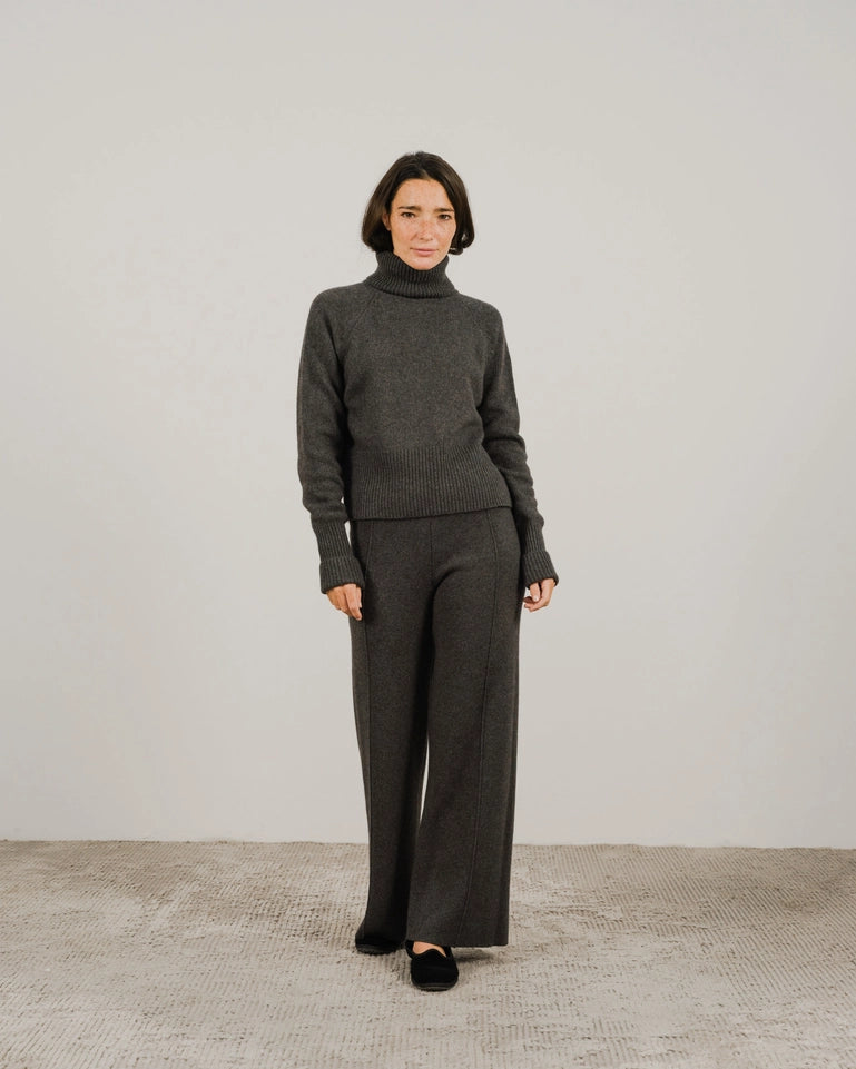 High-Neck Sweater with Rolled Cuffs in Cashmere Blend Grigio Scuro-Sweater-LÈMME-S-Grigio Scuro-Urbanheer