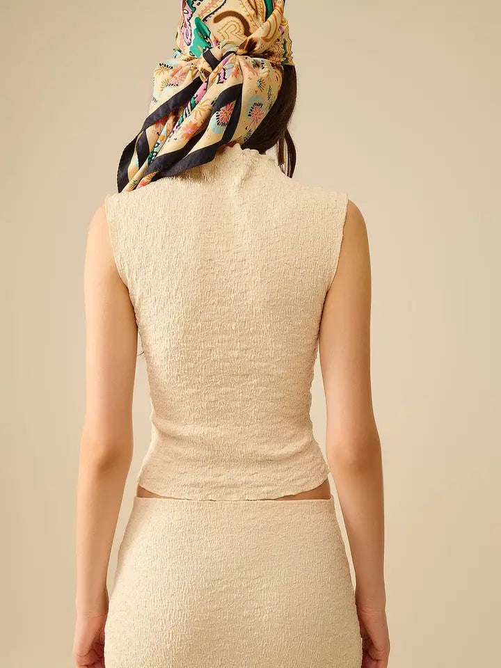 High Neck Textured Knit Sleeveless Top-Top-Q2-S-CREAM-Urbanheer