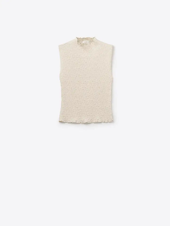 High Neck Textured Knit Sleeveless Top-Top-Q2-S-CREAM-Urbanheer