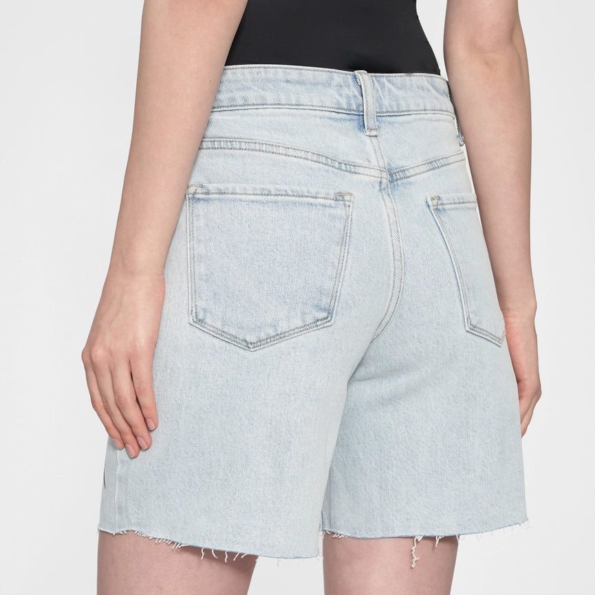 High Rise Bermuda Denim Shorts with Raw Hem-Bermuda Shorts-BAYEAS-XS-BABY BLUE-Urbanheer