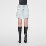 High Rise Bermuda Denim Shorts with Raw Hem-Bermuda Shorts-BAYEAS-XS-BABY BLUE-Urbanheer