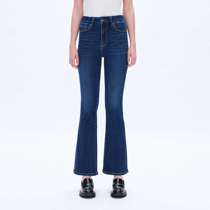 High Rise Bootcut Jeans with Finished Hem DEEP SEA-Jeans-BAYEAS-24-DEEP SEA-Urbanheer