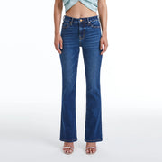 High Rise Bootcut Jeans with Finished Hem DEEP SEA-Jeans-BAYEAS-26-DEEP SEA-Urbanheer