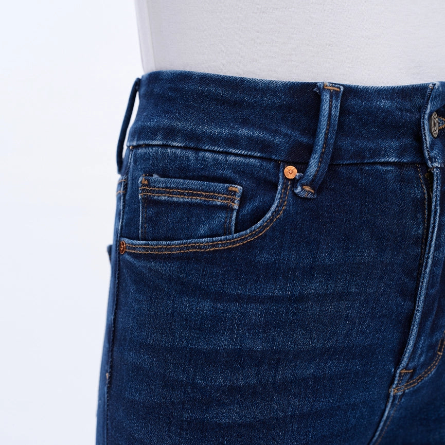 High Rise Bootcut Jeans with Finished Hem DEEP SEA-Jeans-BAYEAS-24-DEEP SEA-Urbanheer