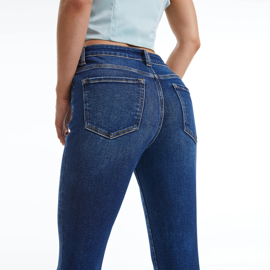 High Rise Bootcut Jeans with Finished Hem DEEP SEA-Jeans-BAYEAS-26-DEEP SEA-Urbanheer