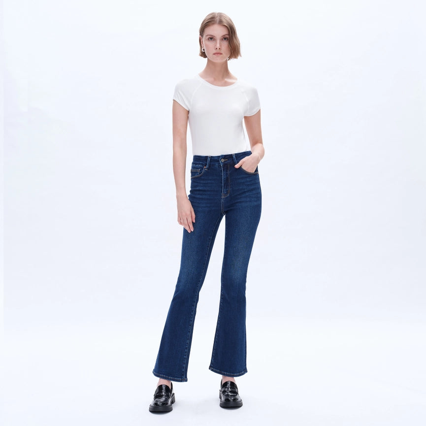High Rise Bootcut Jeans with Finished Hem DEEP SEA-Jeans-BAYEAS-24-DEEP SEA-Urbanheer