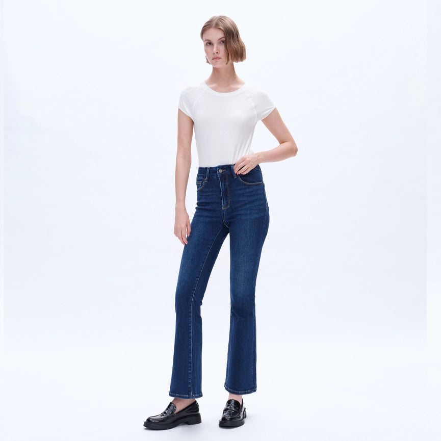 High Rise Bootcut Jeans with Finished Hem DEEP SEA-Jeans-BAYEAS-24-DEEP SEA-Urbanheer