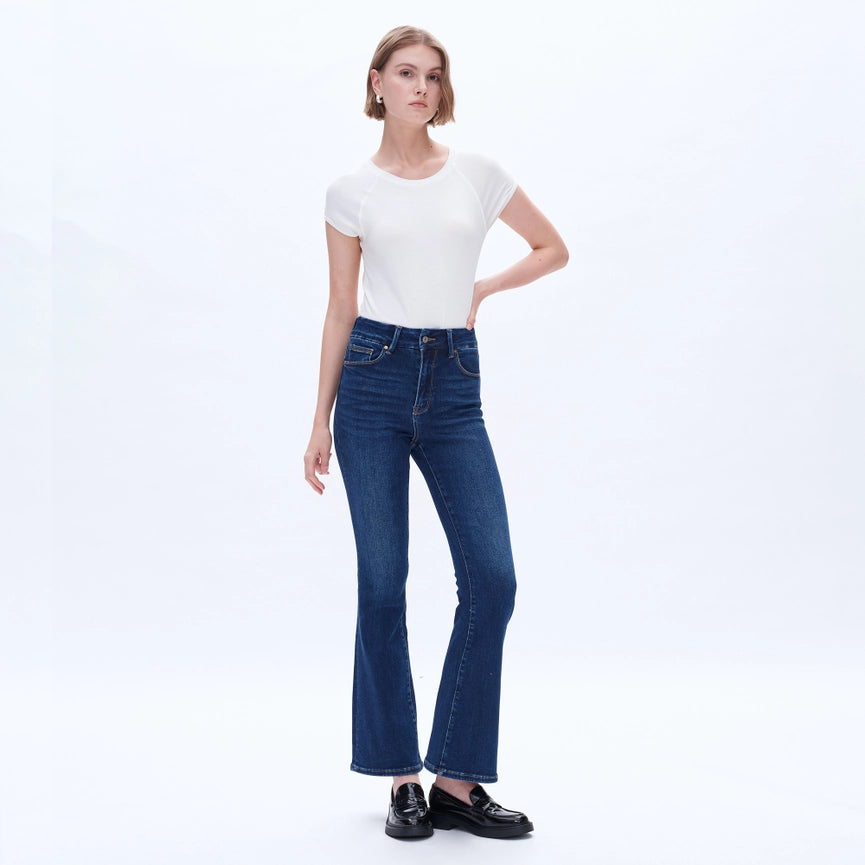 High Rise Bootcut Jeans with Finished Hem DEEP SEA-Jeans-BAYEAS-24-DEEP SEA-Urbanheer