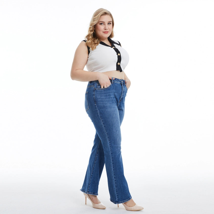 High Rise Bootcut Jeans with Finished Hem MARINE-Jeans-BAYEAS-14w-MARINE-Urbanheer