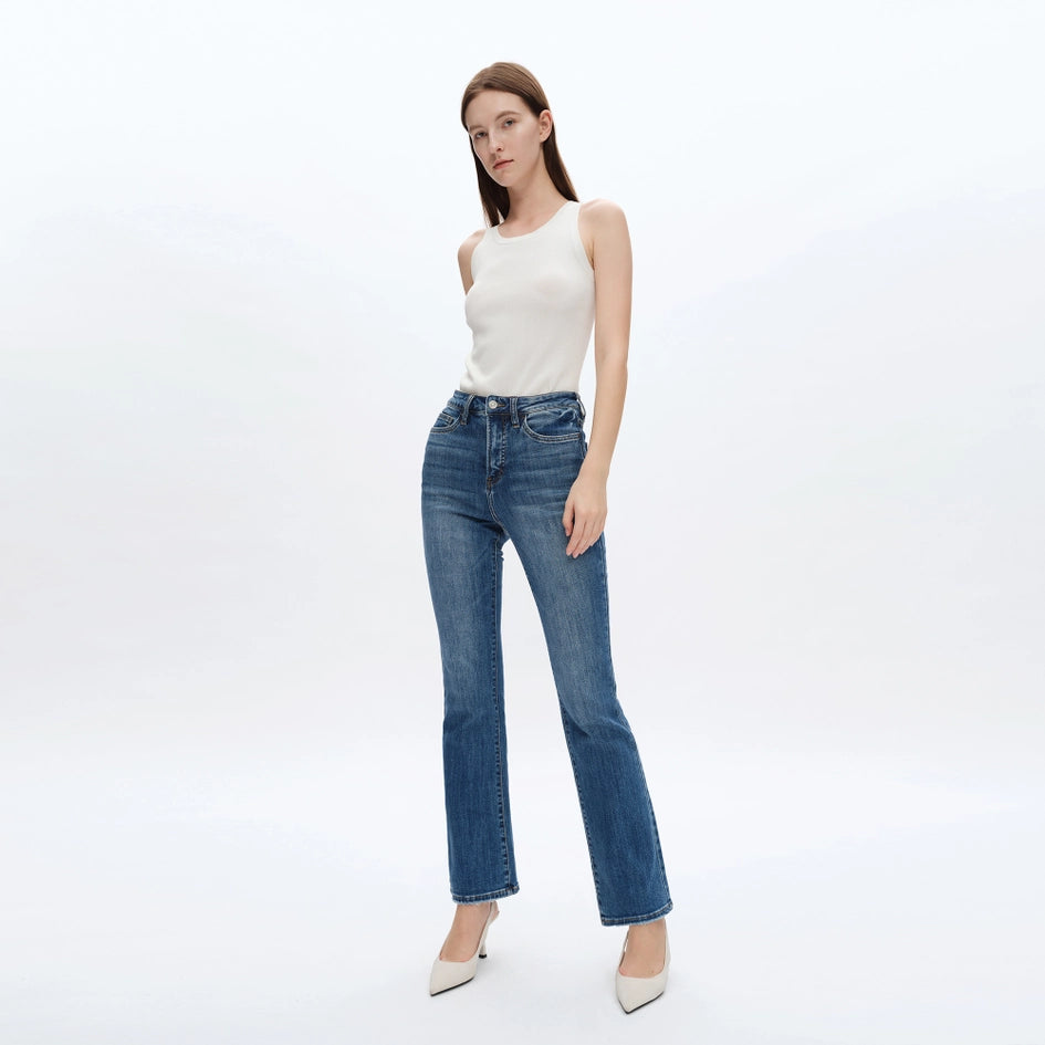 High Rise Bootcut Jeans with Finished Hem MARINE-Jeans-BAYEAS-26-MARINE-Urbanheer