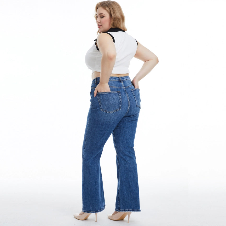 High Rise Bootcut Jeans with Finished Hem MARINE-Jeans-BAYEAS-14w-MARINE-Urbanheer