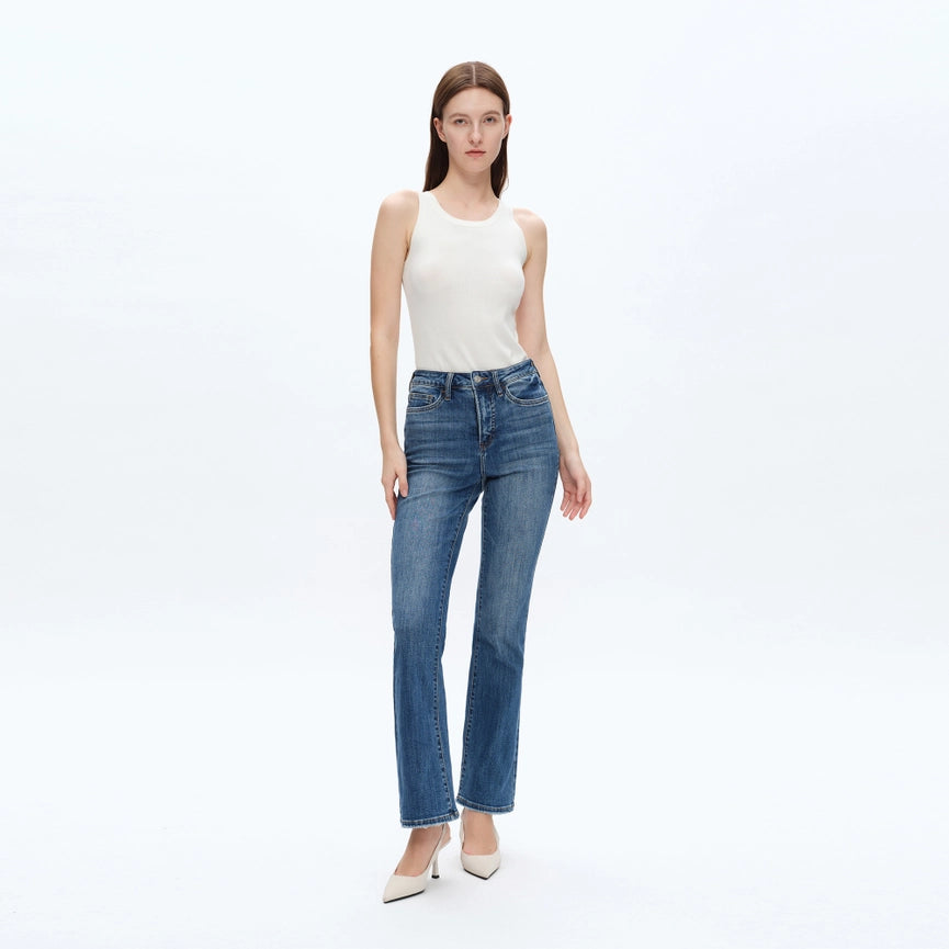 High Rise Bootcut Jeans with Finished Hem MARINE-Jeans-BAYEAS-14w-MARINE-Urbanheer