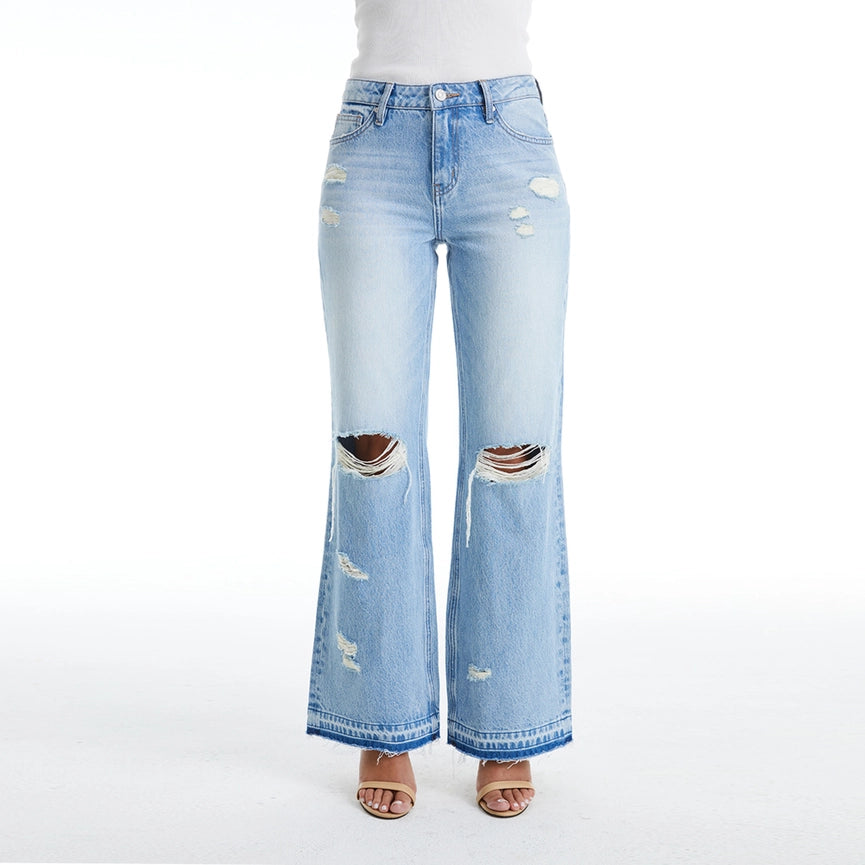 High Rise Bootcut Jeans with Raw Hem AZURE-Jeans-BAYEAS-24-AZURE-Urbanheer