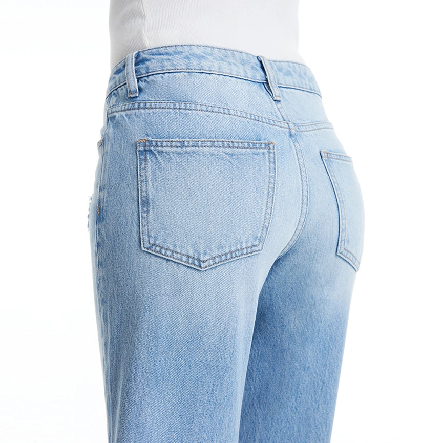 High Rise Bootcut Jeans with Raw Hem AZURE-Jeans-BAYEAS-24-AZURE-Urbanheer