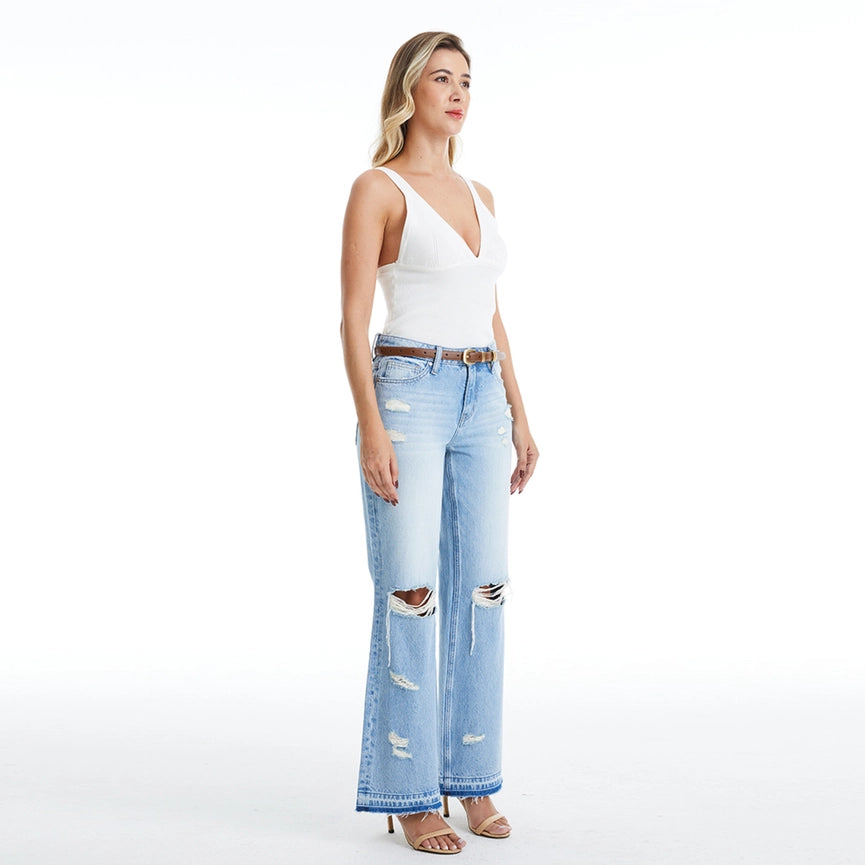 High Rise Bootcut Jeans with Raw Hem AZURE-Jeans-BAYEAS-24-AZURE-Urbanheer
