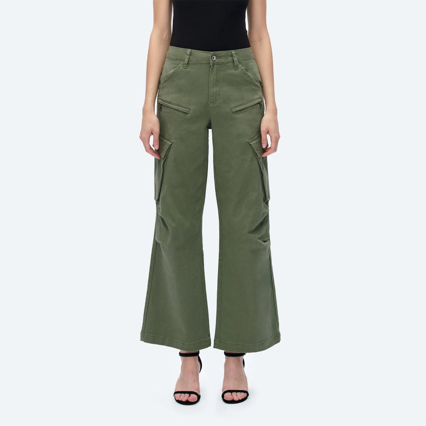 High Rise Cargo Wide Leg Twill Pants(Finished Hem) ARMY GREEN-Cargo Pants-BAYEAS-24-ARMY GREEN-Urbanheer
