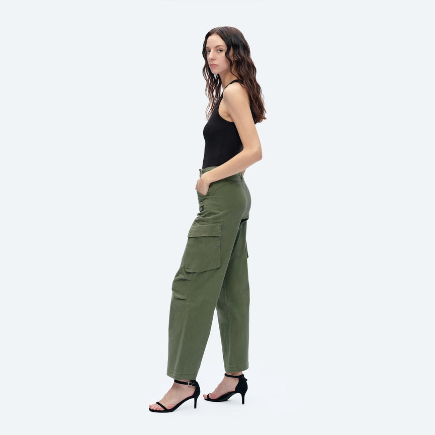 High Rise Cargo Wide Leg Twill Pants(Finished Hem) ARMY GREEN-Cargo Pants-BAYEAS-24-ARMY GREEN-Urbanheer