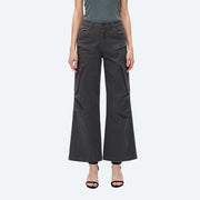 High Rise Cargo Wide Leg Twill Pants(Finished Hem) GRAY-Cargo Pants-BAYEAS-24-GRAY-Urbanheer