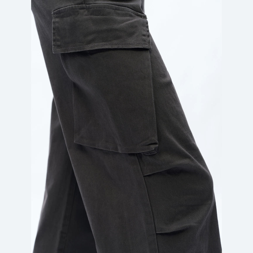 High Rise Cargo Wide Leg Twill Pants(Finished Hem) GRAY-Cargo Pants-BAYEAS-24-GRAY-Urbanheer