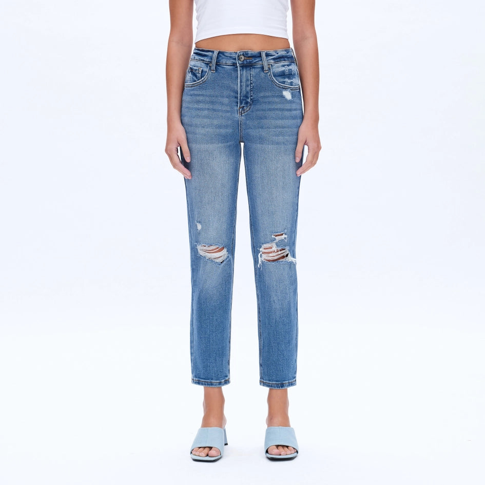High Rise Crop Straight Jeans with Finished Hem CRYSTAL-Jeans-BAYEAS-24-CRYSTAL-Urbanheer