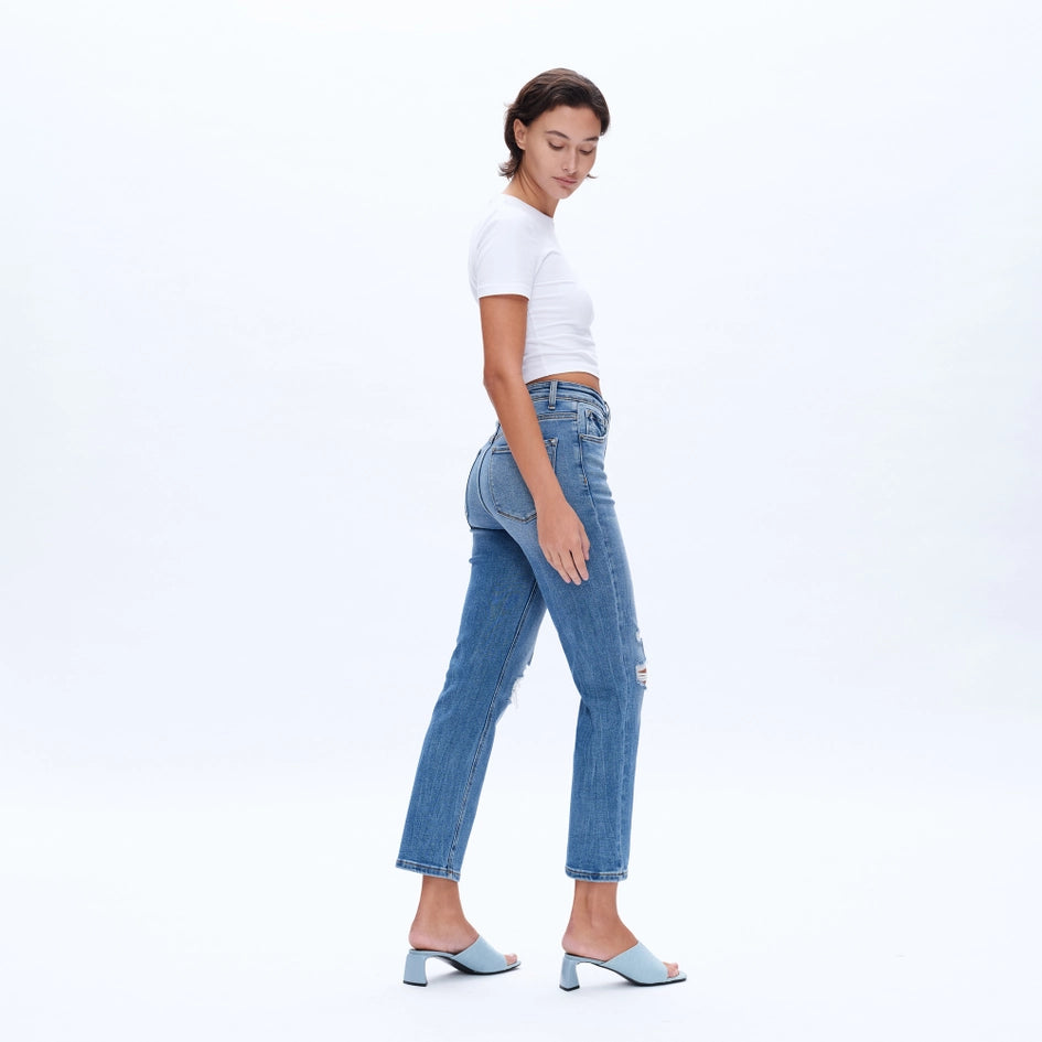 High Rise Crop Straight Jeans with Finished Hem CRYSTAL-Jeans-BAYEAS-24-CRYSTAL-Urbanheer