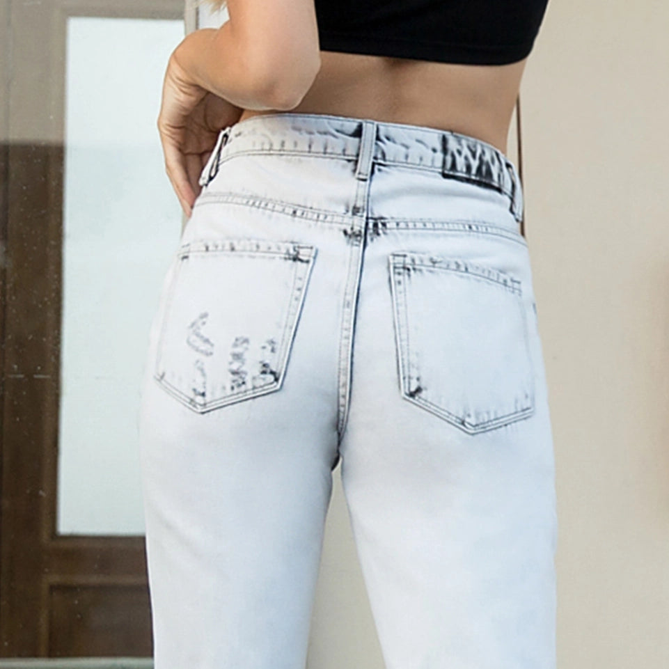 High Rise Crop Straight Jeans with Frayed Hem WHITE-Jeans-BAYEAS-24-WHITE-Urbanheer