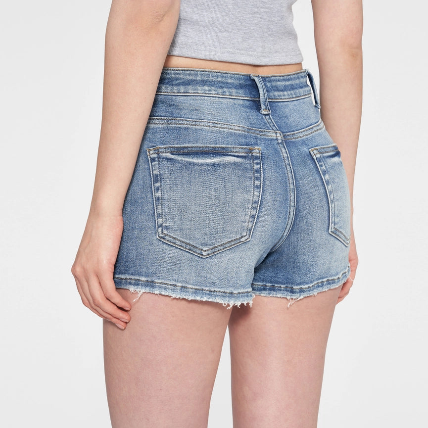 High Rise Denim Shorts with Finished Hem CRYSTAL-Shorts-BAYEAS-XS-CRYSTAL-Urbanheer