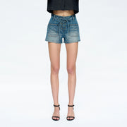 High Rise Denim Shorts with Finished Hem TURQUOISE-Shorts-BAYEAS-24-TURQUOISE-Urbanheer