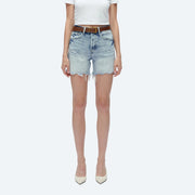 High Rise Denim Shorts with Frayed Hem SKY LIGHT-Shorts-BAYEAS-XS-SKY LIGHT-Urbanheer