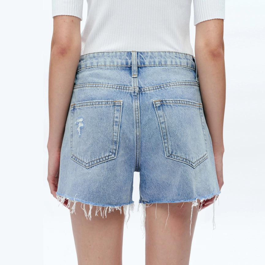 High Rise Denim Shorts with Raw Hem-Shorts-BAYEAS-XS-BABY BLUE-Urbanheer
