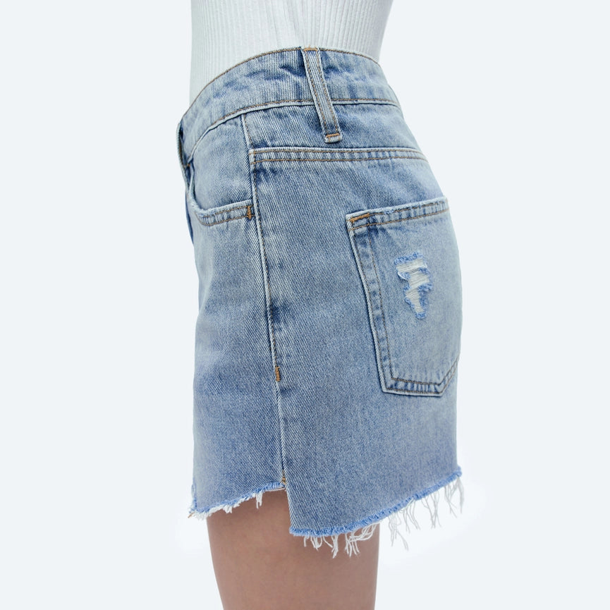 High Rise Denim Shorts with Raw Hem-Shorts-BAYEAS-XS-BABY BLUE-Urbanheer