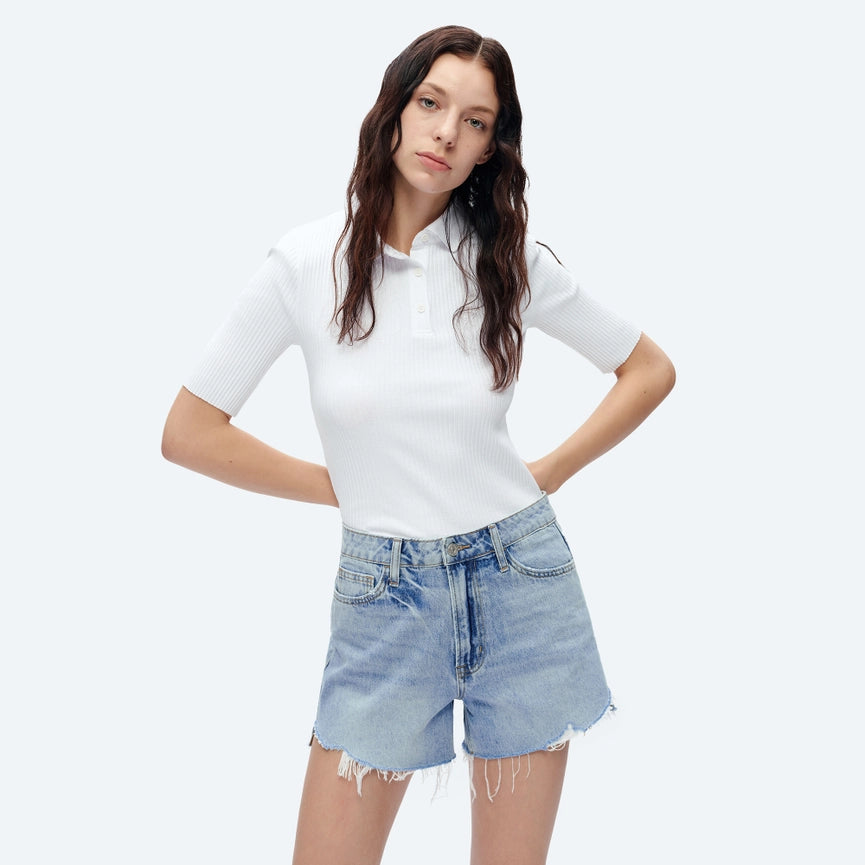 High Rise Denim Shorts with Raw Hem-Shorts-BAYEAS-XS-BABY BLUE-Urbanheer