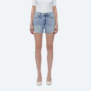 High Rise Denim Shorts with Raw Hem-Shorts-BAYEAS-XS-BABY BLUE-Urbanheer