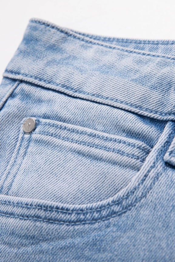 High Rise Drawstring Denim Jeans with Finished Hem LIGHT BLUE-Jeans-BAYEAS-24-LIGHT BLUE-Urbanheer