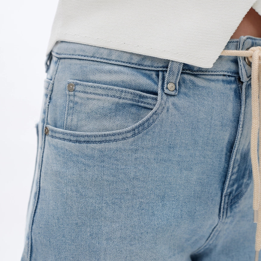 High Rise Drawstring Denim Jeans with Finished Hem LIGHT BLUE-Jeans-BAYEAS-24-LIGHT BLUE-Urbanheer