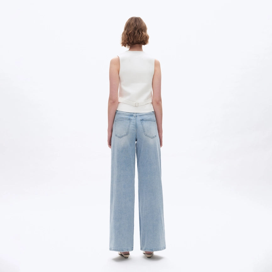 High Rise Drawstring Denim Jeans with Finished Hem LIGHT BLUE-Jeans-BAYEAS-24-LIGHT BLUE-Urbanheer