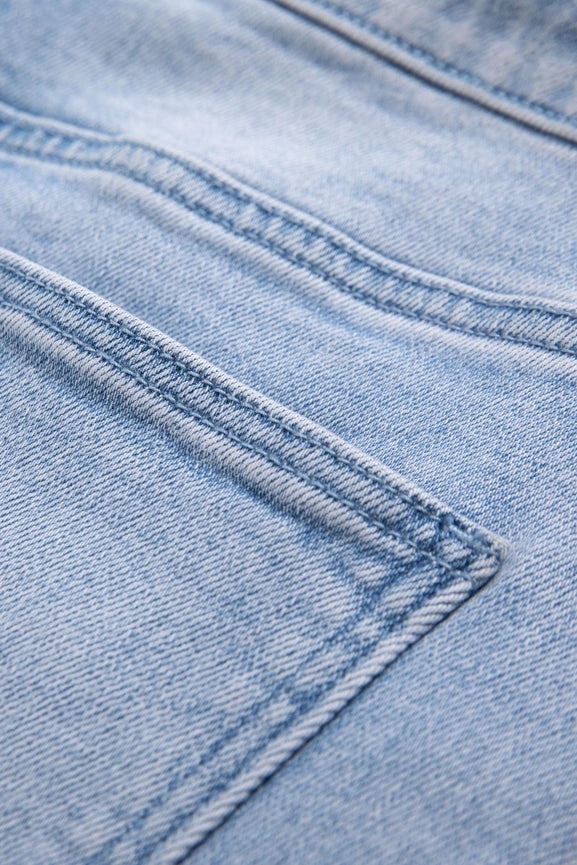 High Rise Drawstring Denim Jeans with Finished Hem LIGHT BLUE-Jeans-BAYEAS-24-LIGHT BLUE-Urbanheer