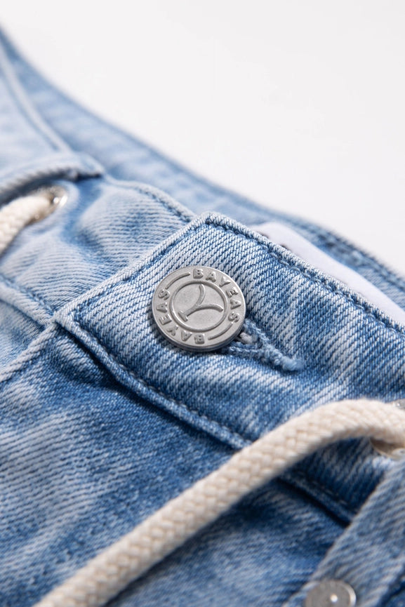 High Rise Drawstring Denim Jeans with Finished Hem LIGHT BLUE-Jeans-BAYEAS-24-LIGHT BLUE-Urbanheer