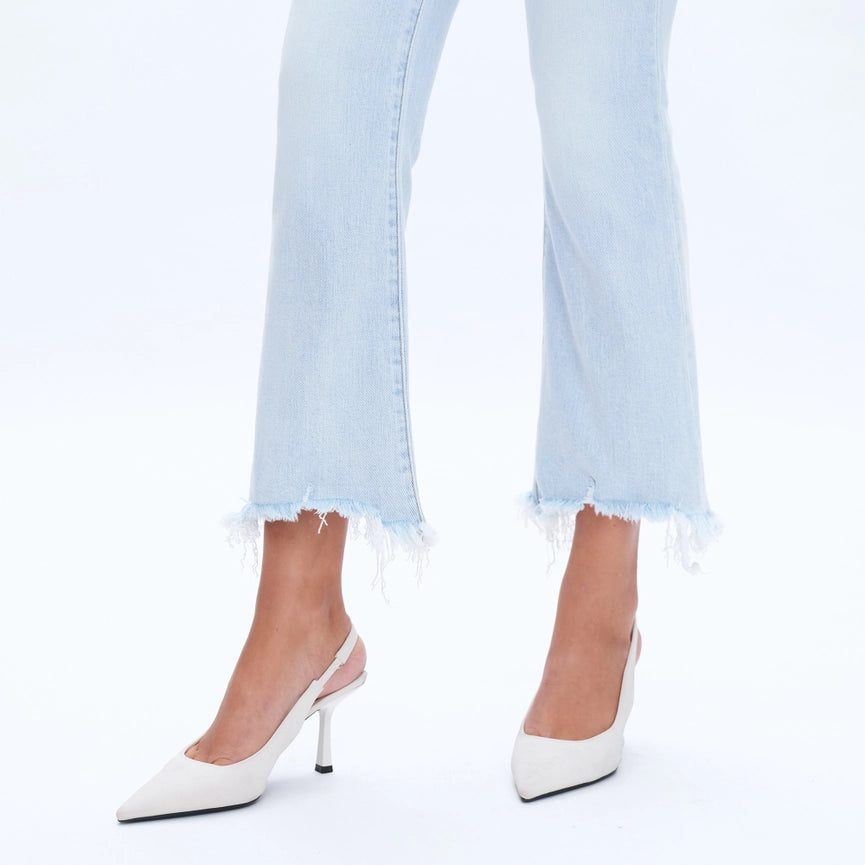High Rise Flare Denim Jeans with Frayed Hem LIGHT BLUE-Jeans-BAYEAS-24-LIGHT BLUE-Urbanheer