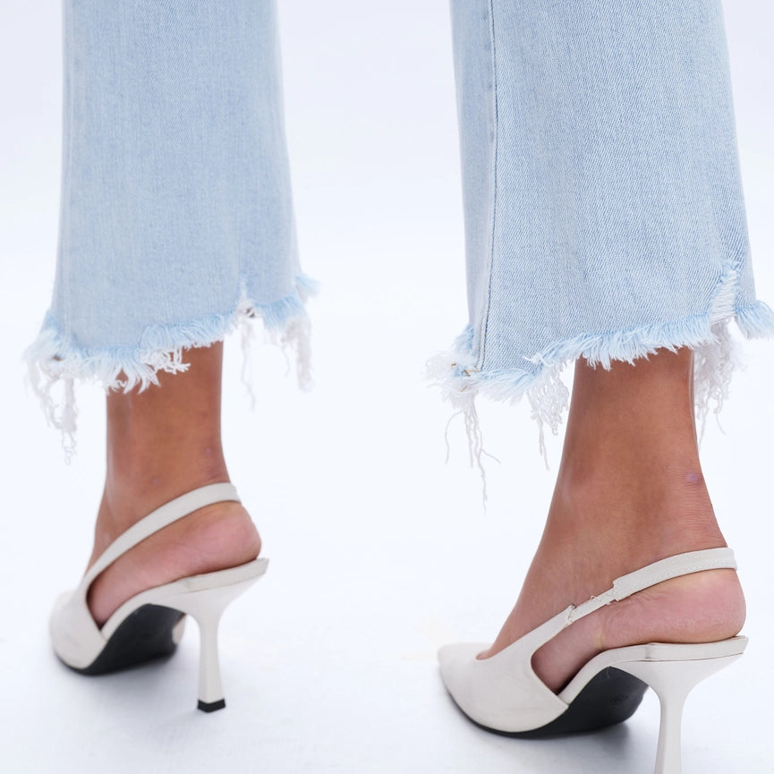 High Rise Flare Denim Jeans with Frayed Hem LIGHT BLUE-Jeans-BAYEAS-24-LIGHT BLUE-Urbanheer