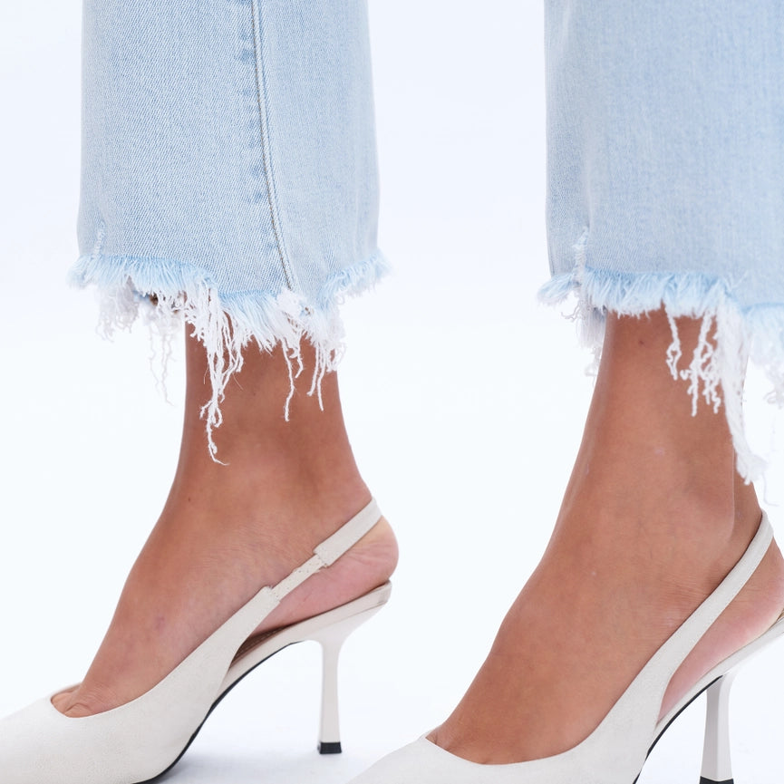 High Rise Flare Denim Jeans with Frayed Hem LIGHT BLUE-Jeans-BAYEAS-24-LIGHT BLUE-Urbanheer