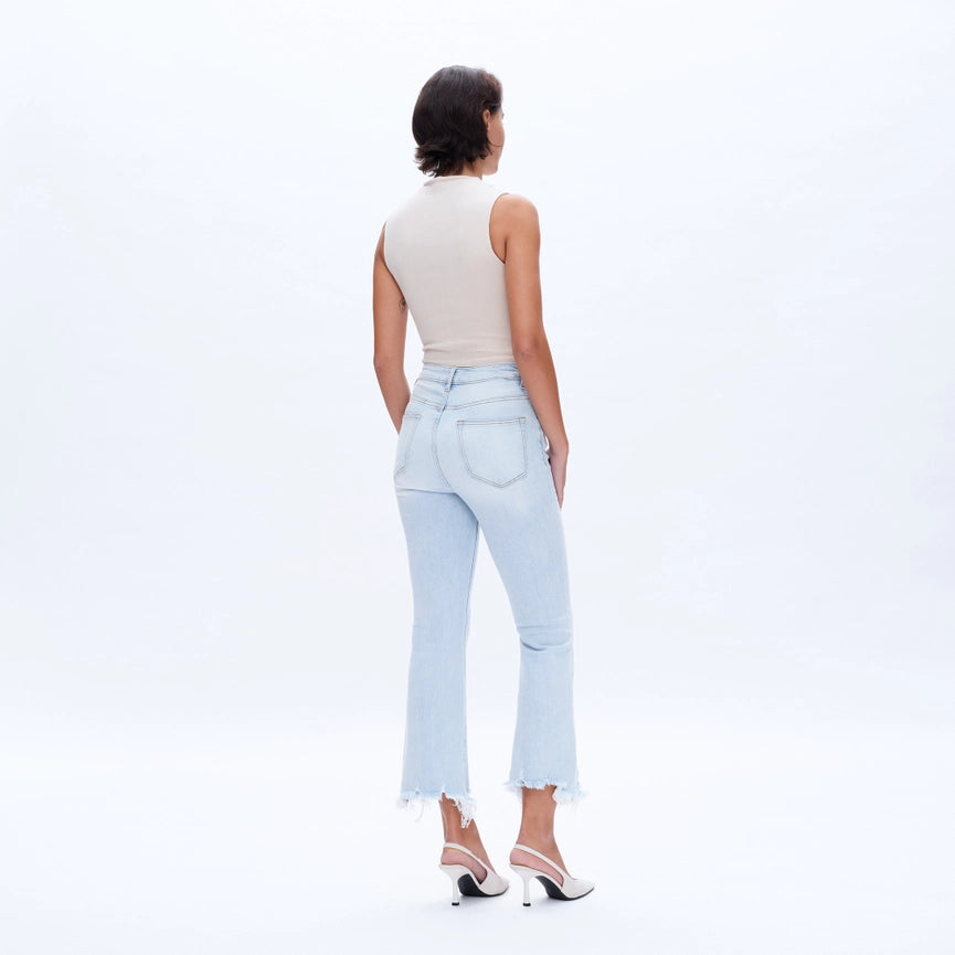 High Rise Flare Denim Jeans with Frayed Hem LIGHT BLUE-Jeans-BAYEAS-24-LIGHT BLUE-Urbanheer