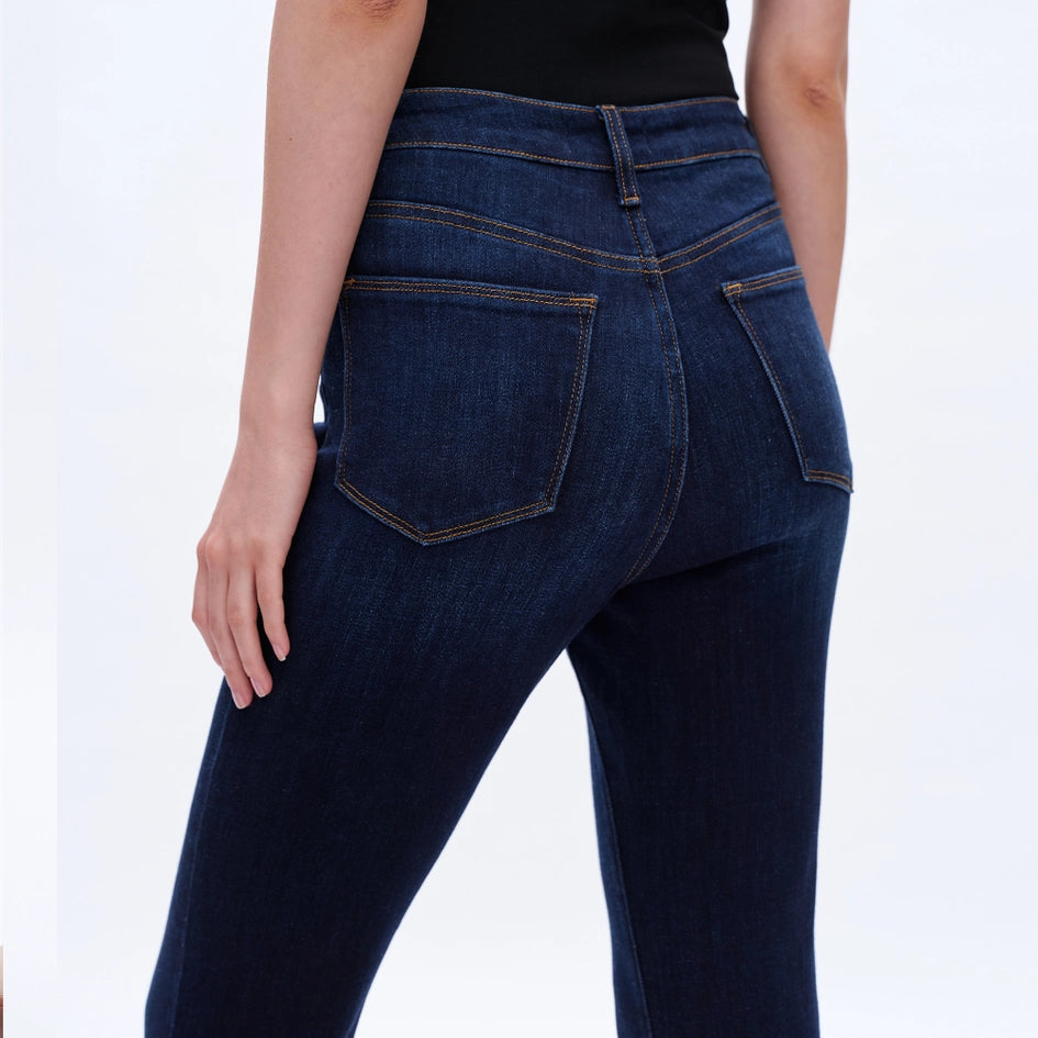 High Rise Flare Jeans with Finished Hem DARK WASH-Jeans-BAYEAS-26-DARK WASH-Urbanheer