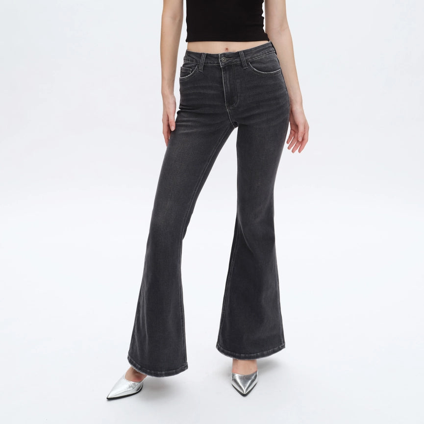 High Rise Flare Jeans with Finished Hem GRAY-Jeans-BAYEAS-24-GRAY-Urbanheer