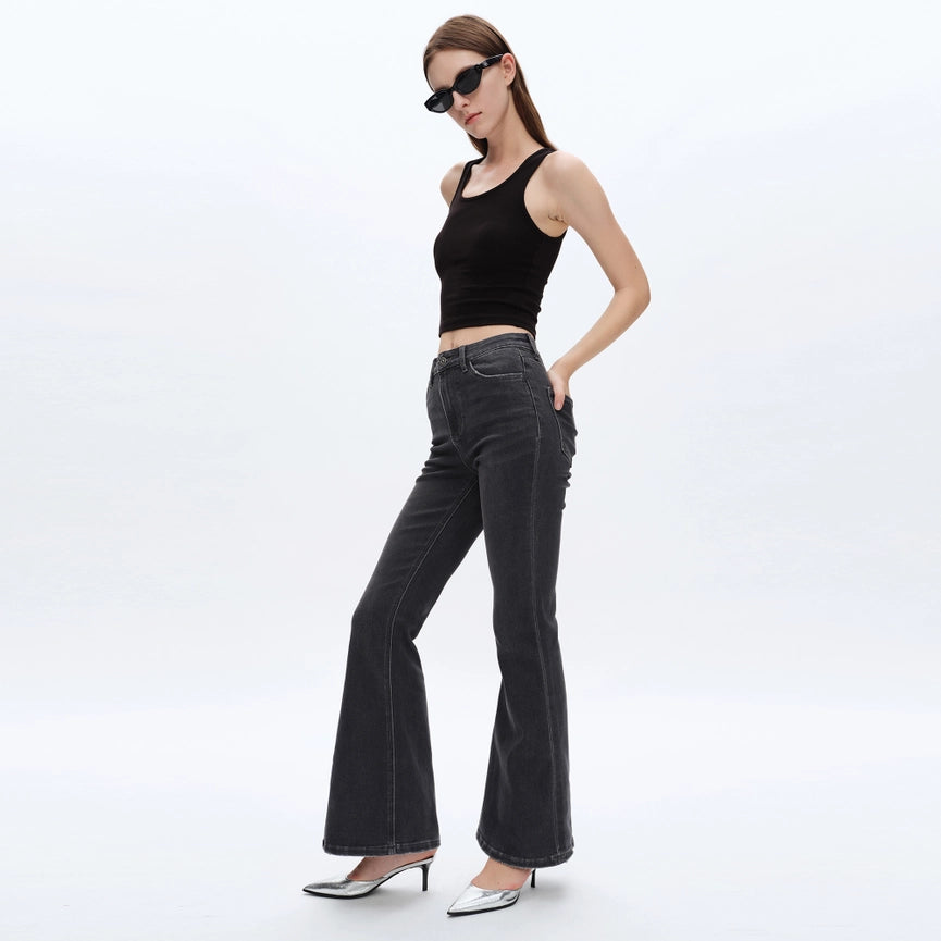 High Rise Flare Jeans with Finished Hem GRAY-Jeans-BAYEAS-24-GRAY-Urbanheer