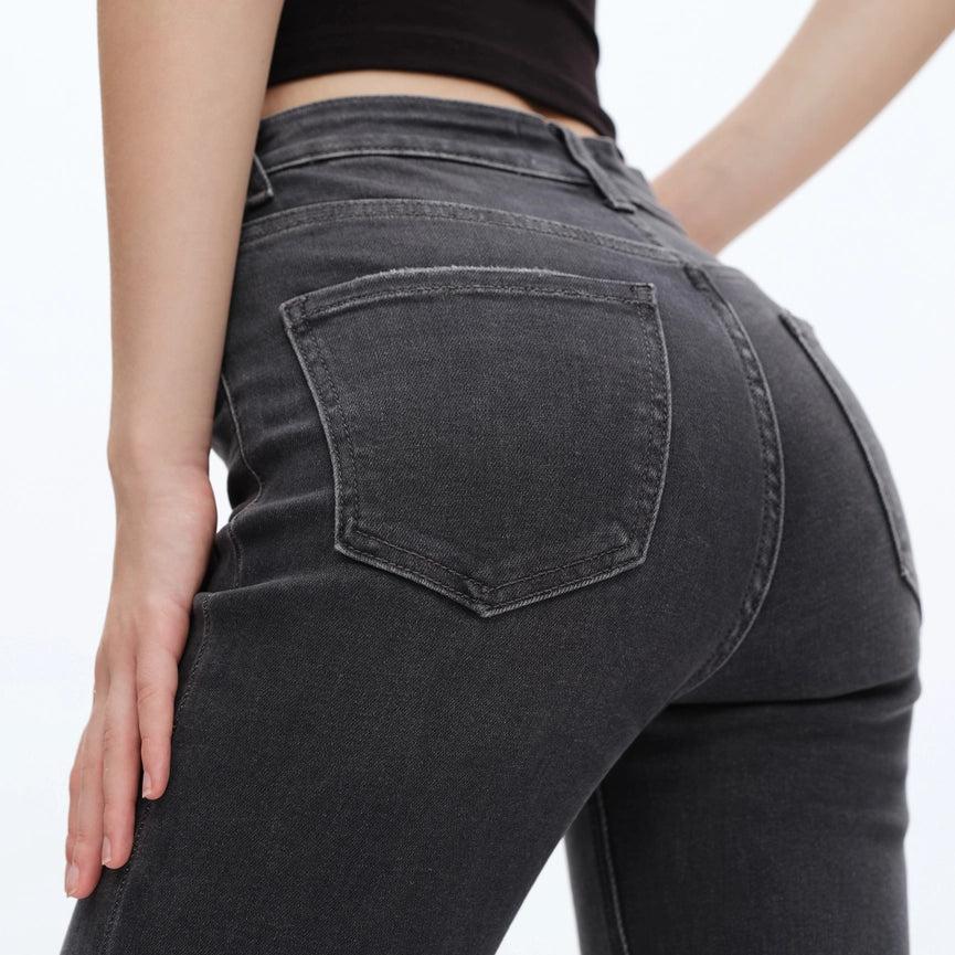 High Rise Flare Jeans with Finished Hem GRAY-Jeans-BAYEAS-24-GRAY-Urbanheer