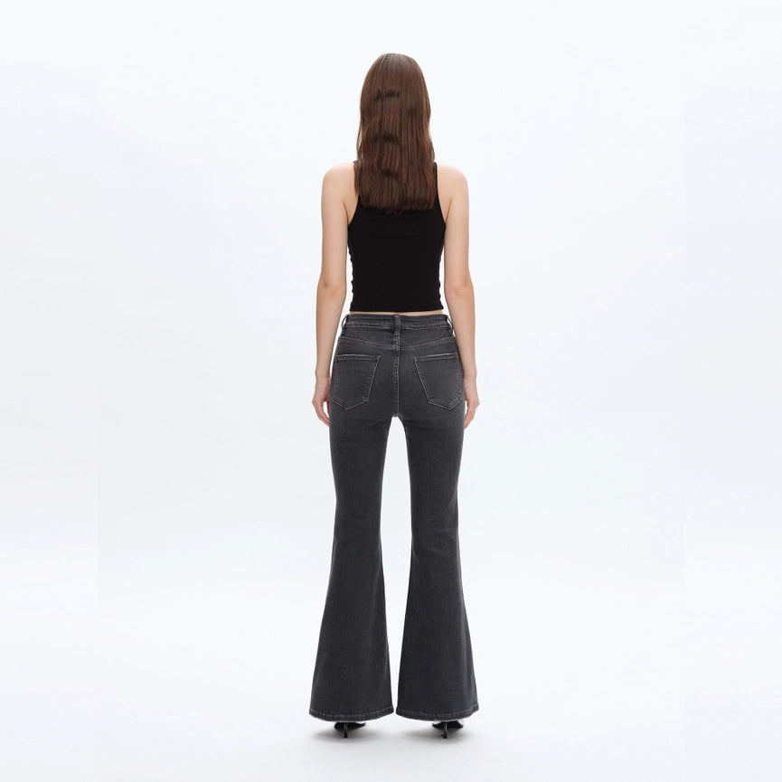 High Rise Flare Jeans with Finished Hem GRAY-Jeans-BAYEAS-24-GRAY-Urbanheer