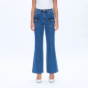 High Rise Flare Jeans with Finished Hem-Jeans-BAYEAS-24-SLEEK-Urbanheer
